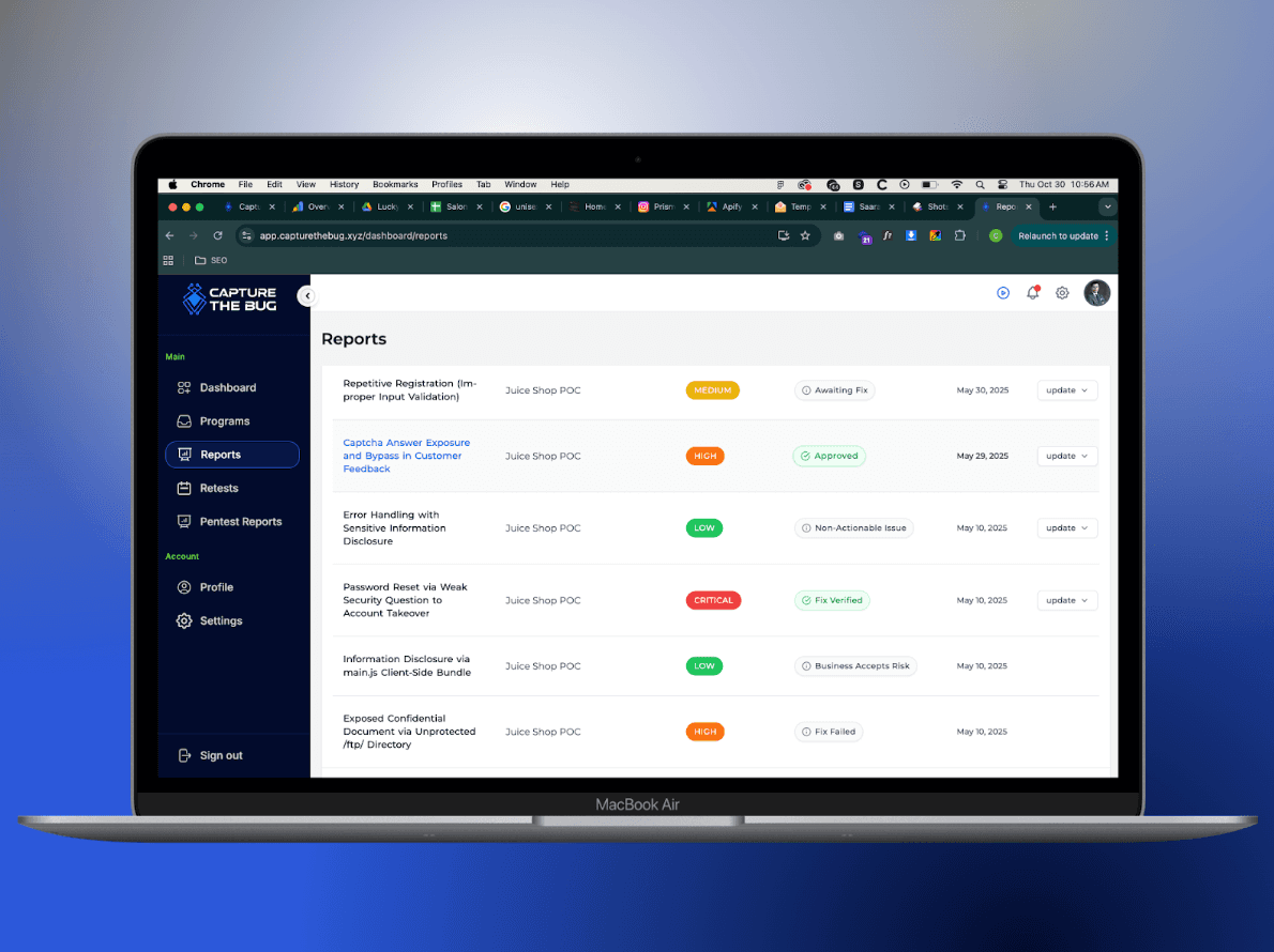 Capture The Bug Continuous Risk Validation