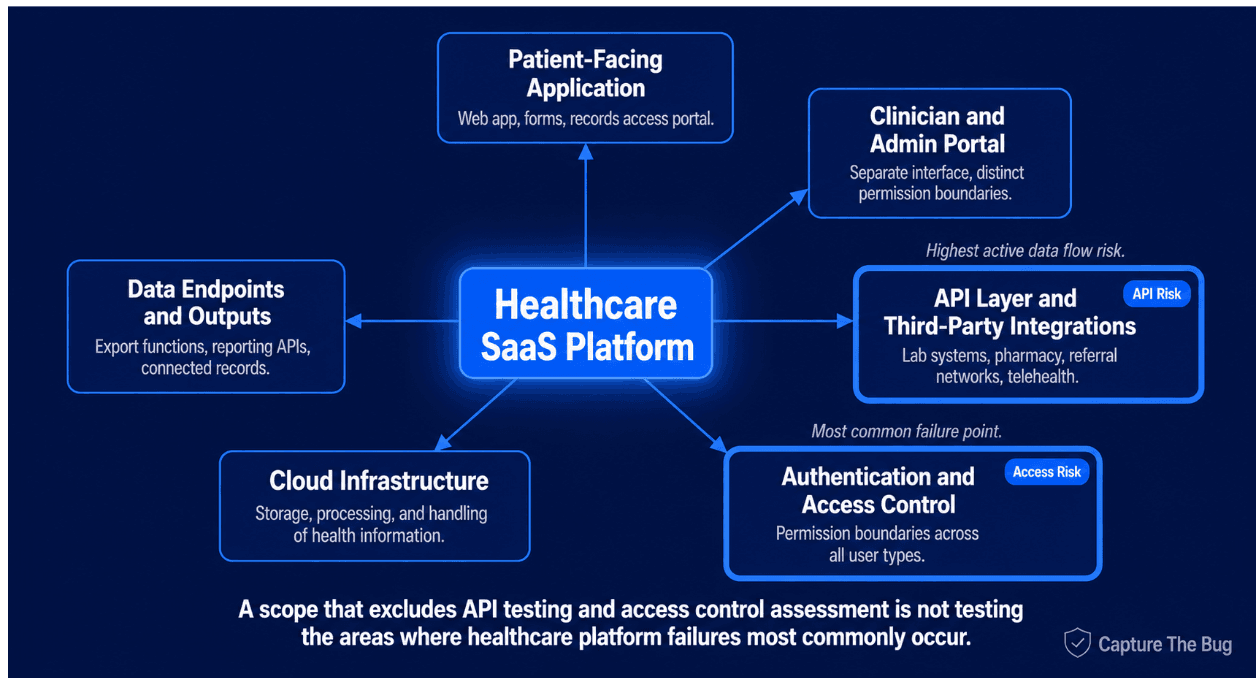 Technical scopes including clinical portals, patient access and database security